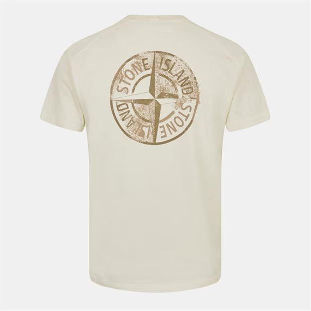 Stone Island Logo Print T Shirt Beige
