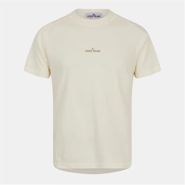 Stone Island Logo Print T Shirt Beige