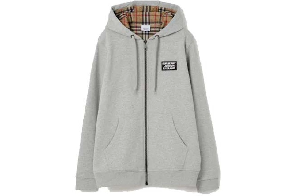 Burberry Check Lined Zip Hoodie Grey