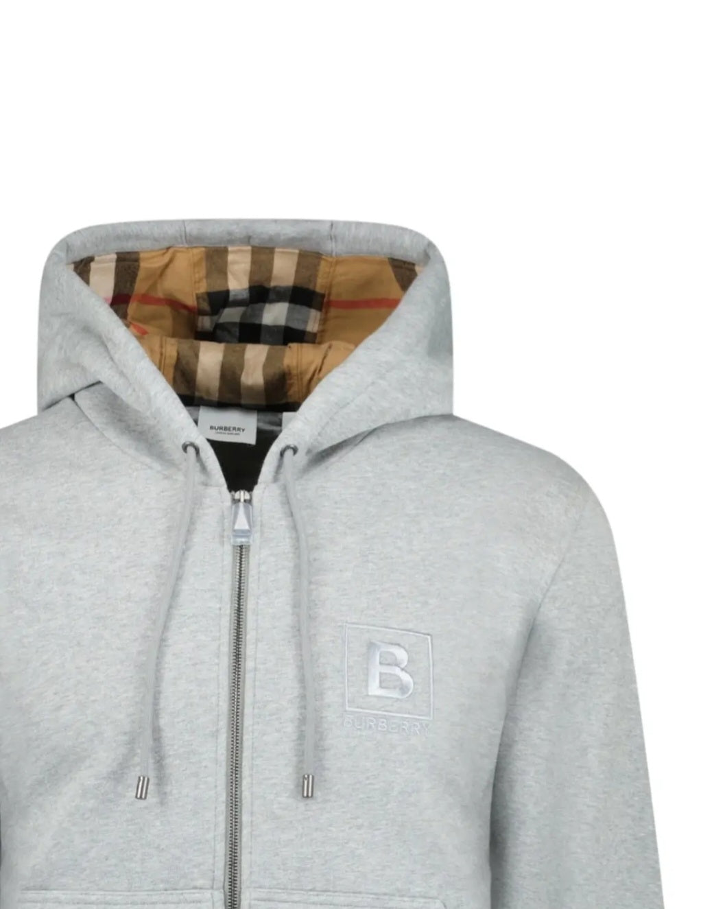 Burberry Check Zip Hoodie Grey