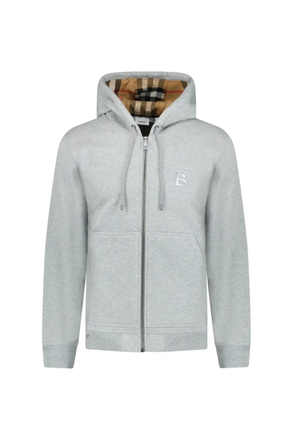 Burberry Check Zip Hoodie Grey